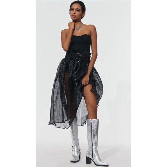 Anthropologie Pilcro Strapless Bodysuit Sheer Skirt Black Retro Sexy Medium NWT